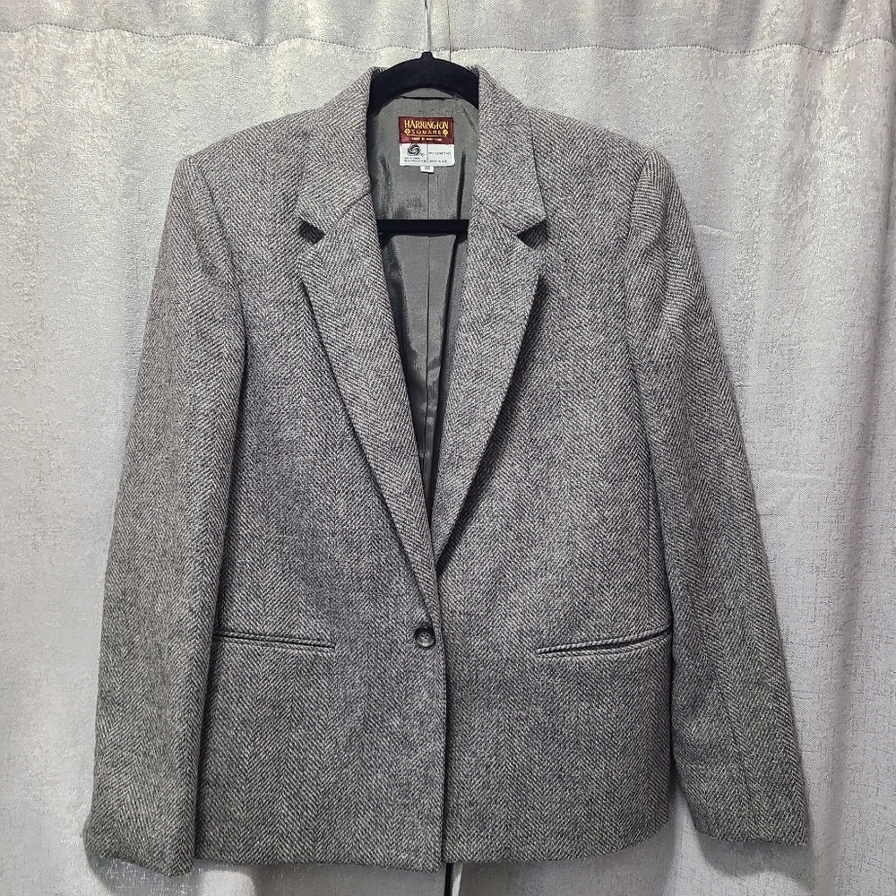 Vtg Harrington Square‎ Herringbone Tweed Wool Blend Blazer 10 Hong Kong